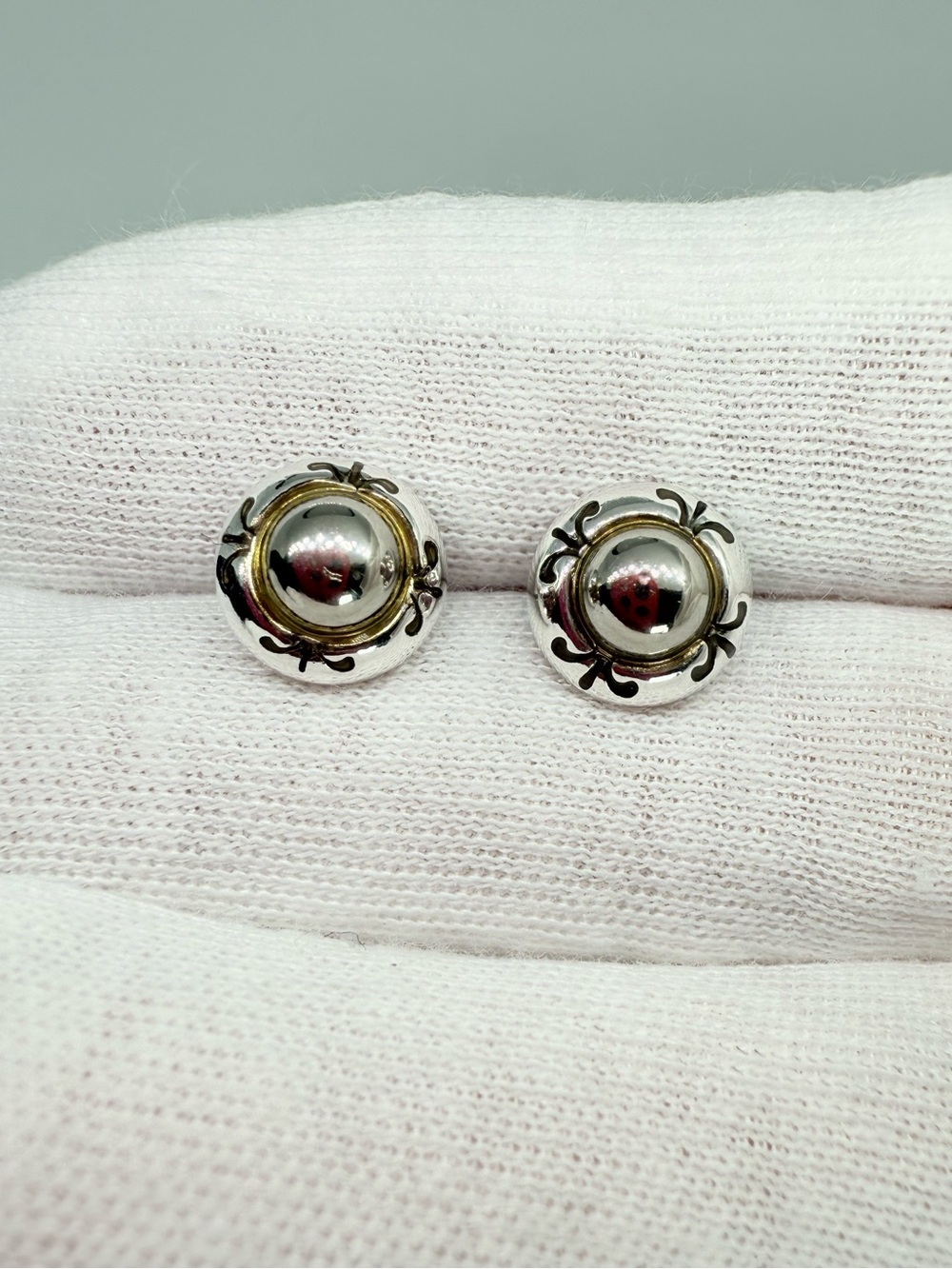 Classic Two-Tone Silver and Gold Button Stud Earrings